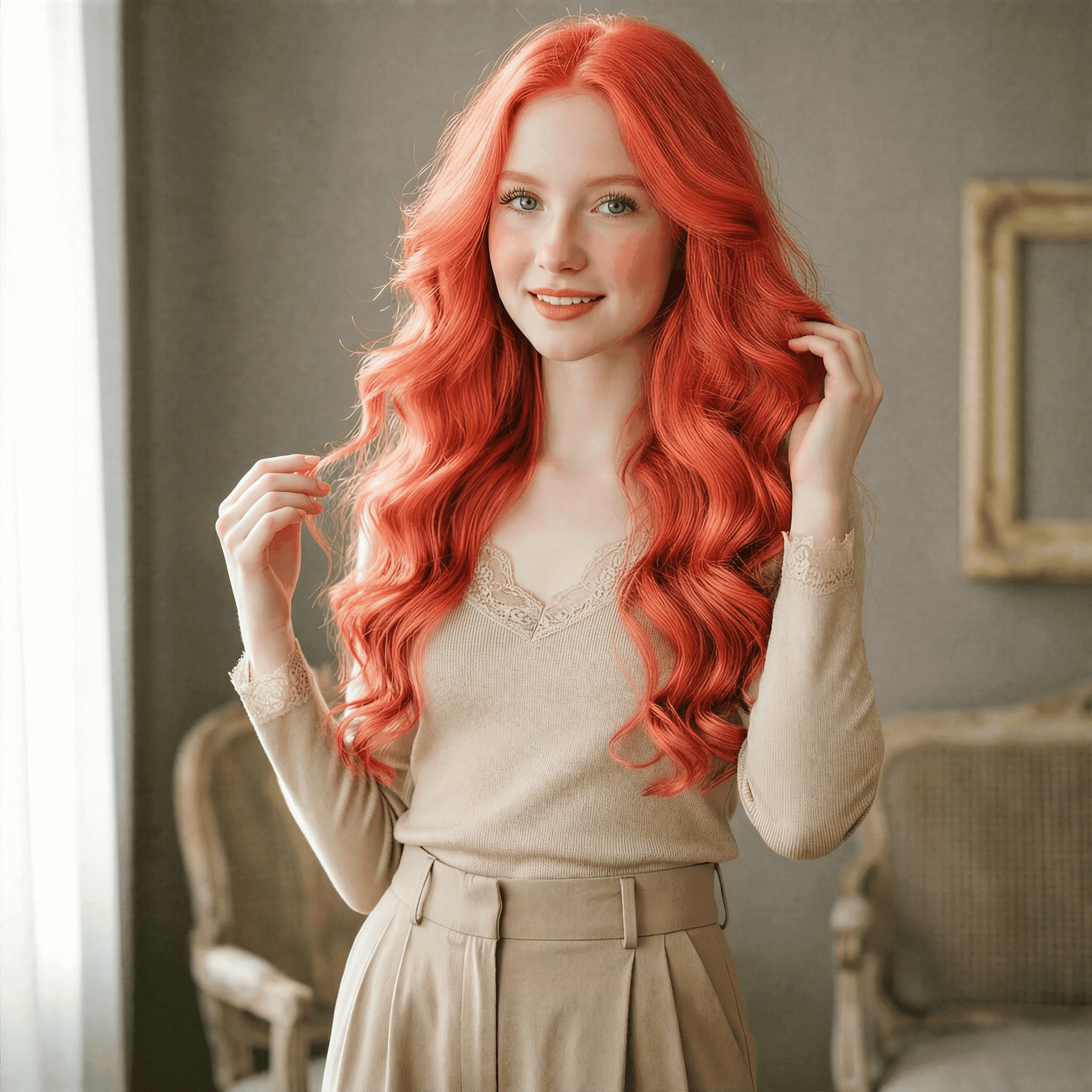 AI换发型趋势:珊瑚红