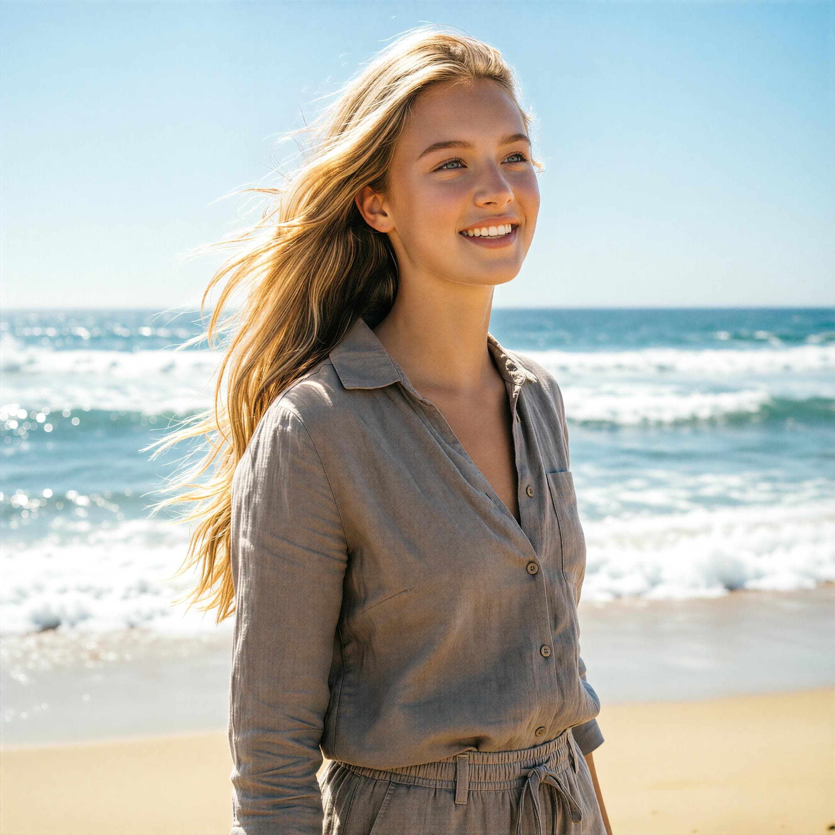 AI换发型示例:海边