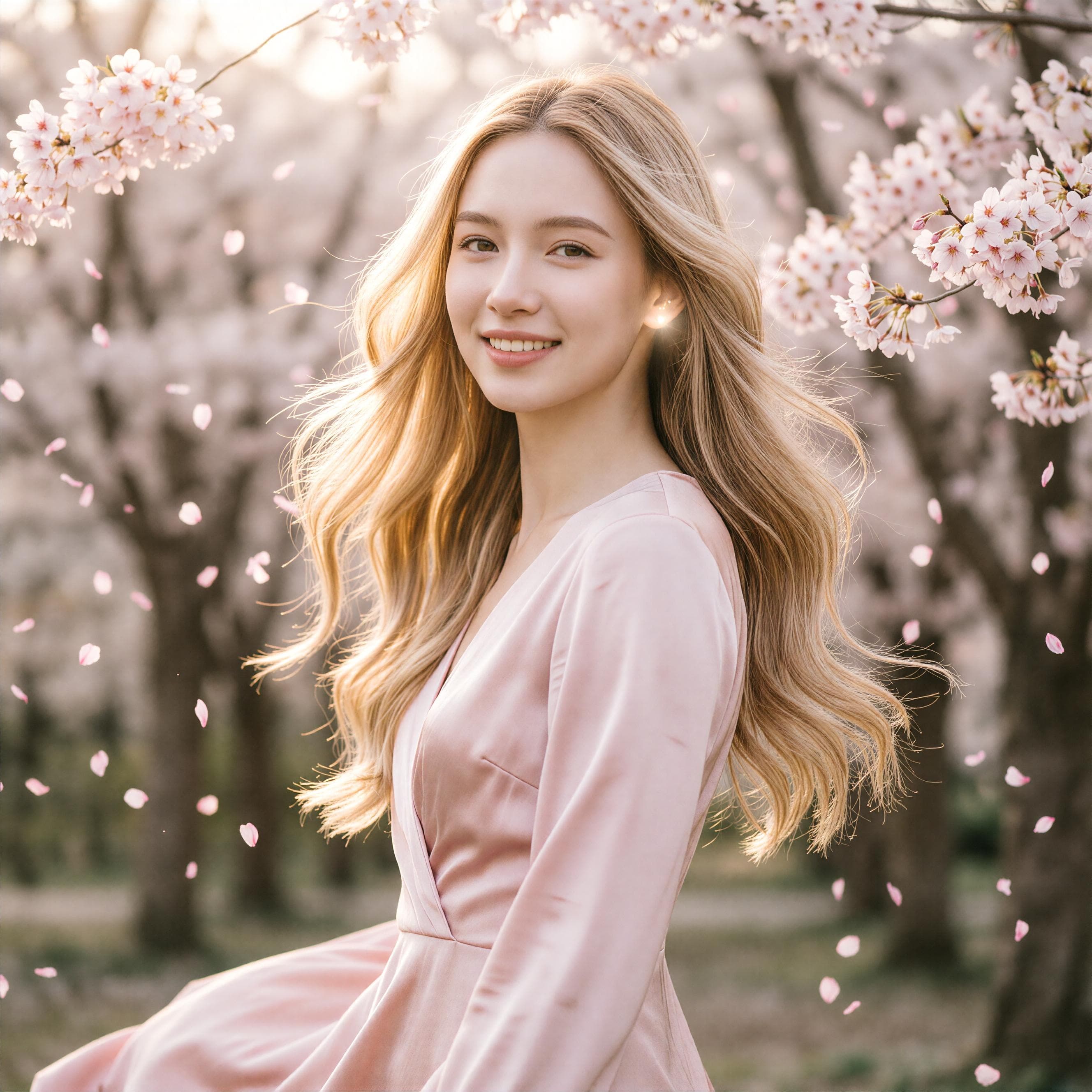 AI换发型示例:樱花树下